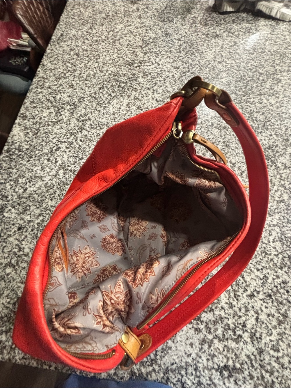 HOBO Red/Orange Leather Hobo Shoulder Bag with Tan Accent - Picture 5 of 9